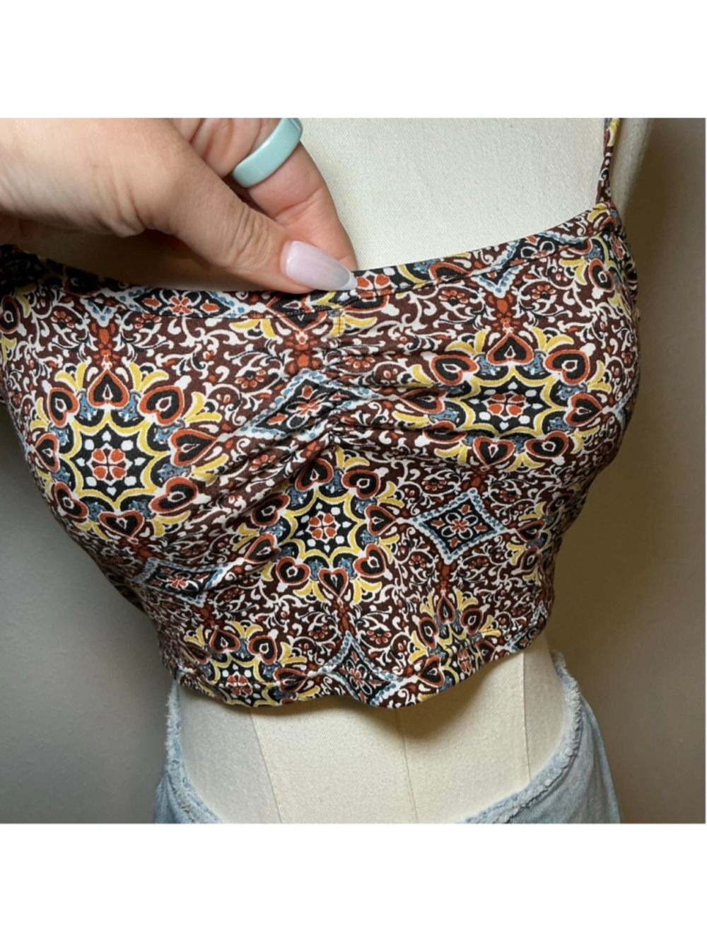 Earthbound Trading Co Boho Paisley Crop Cami Top M L Brown Festival - Picture 3 of 4